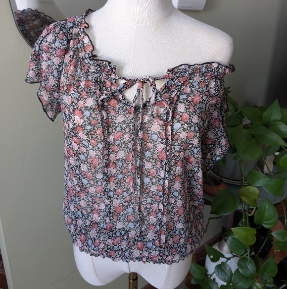 Poetry Women's Size Small Multicolor Ditsy Florals Boho Peasant Blouse - Picture 13 of 14